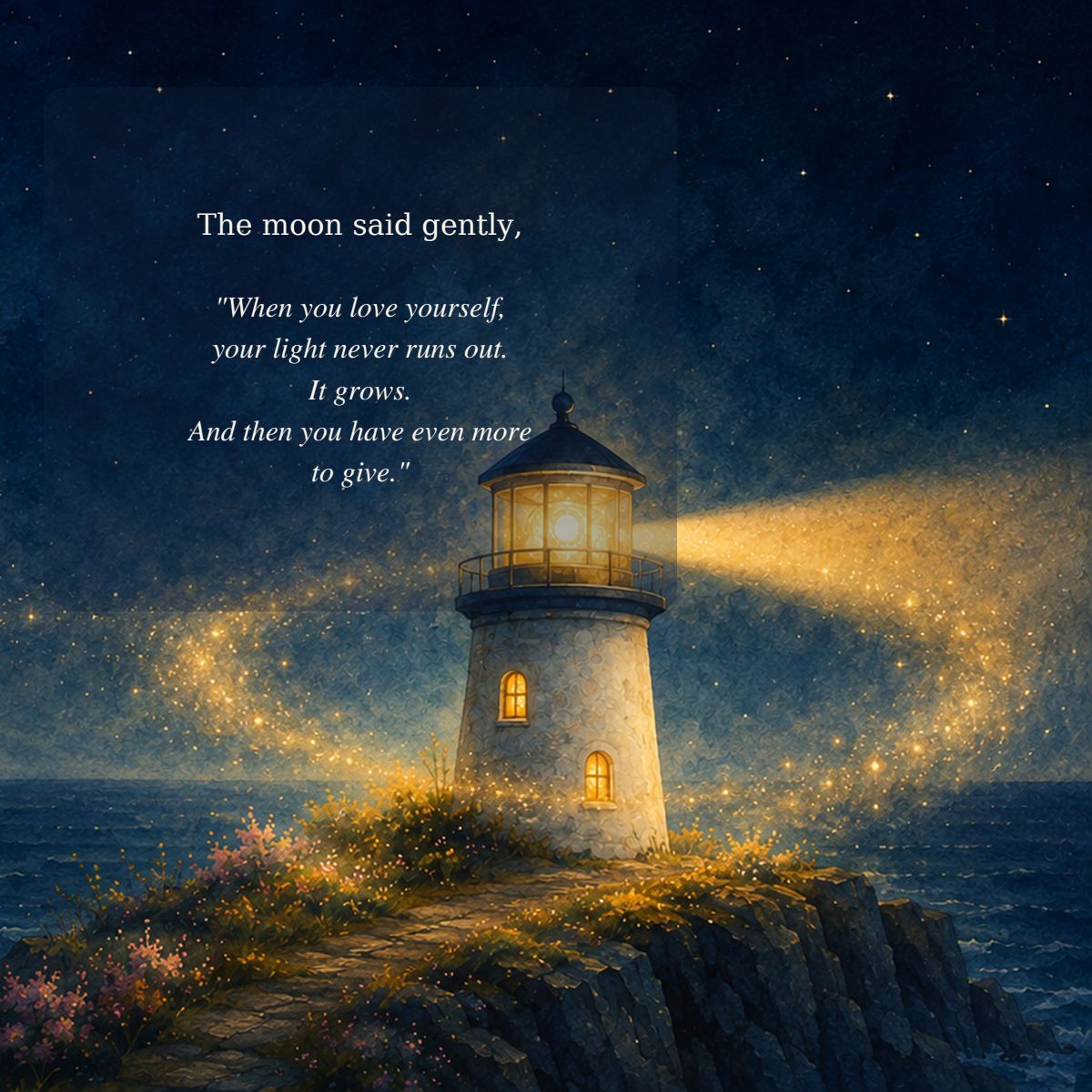 The moon said gently, "When you love yourself, your light never runs out. It grows. And then you have even more to give."